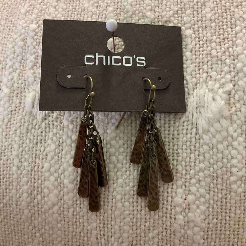 0123-Chico's‎ Gold and Brown Dangle Earrings